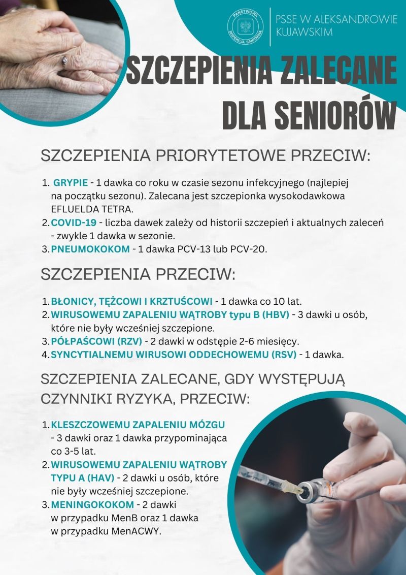 SZCZEPIENIA ZALECANE DLA SENIORÓW