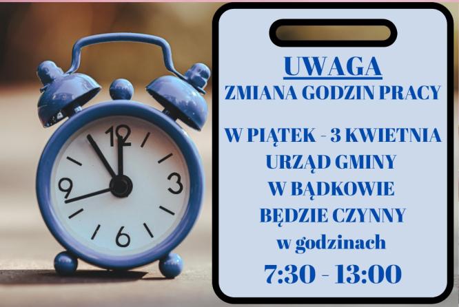 Zmiana godzin pracy Urzędu w dniu 03.04.2026